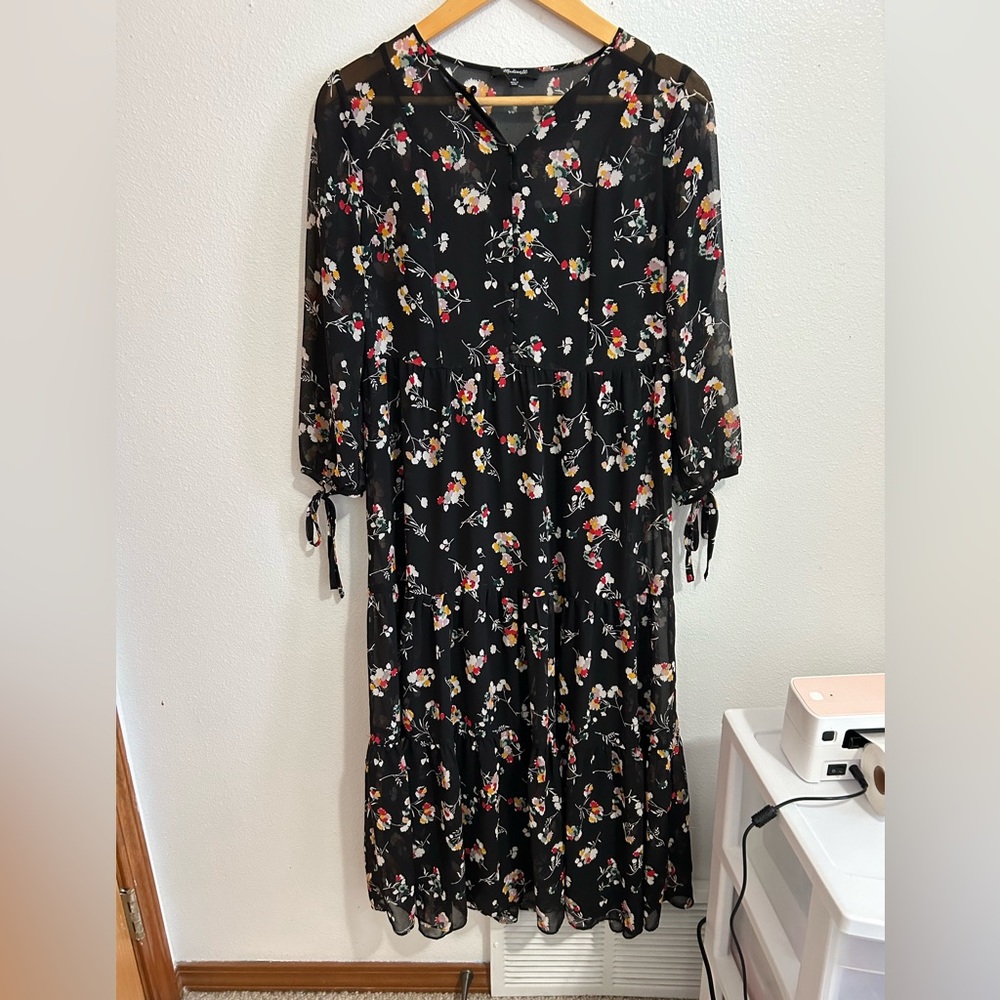 Madewell floral dress w/sheer sleeves size XS